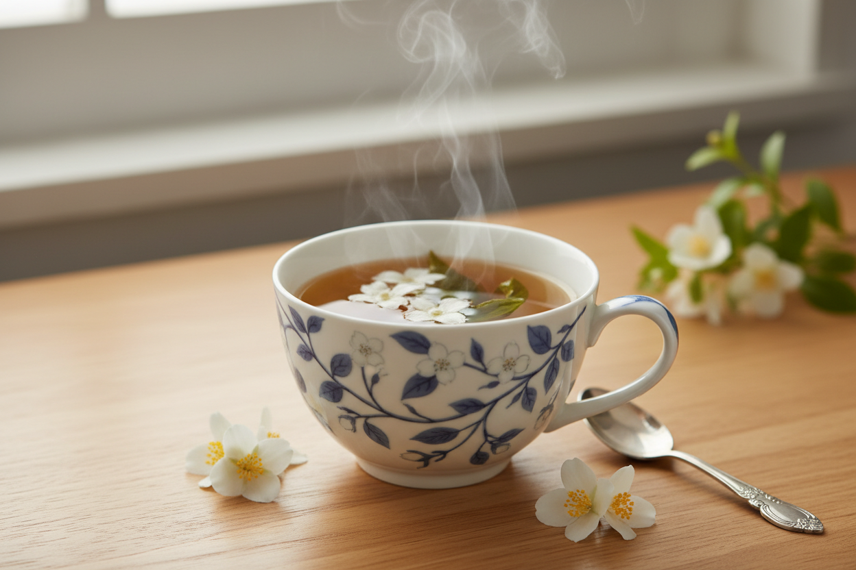 a cup of brewed jasmine tea