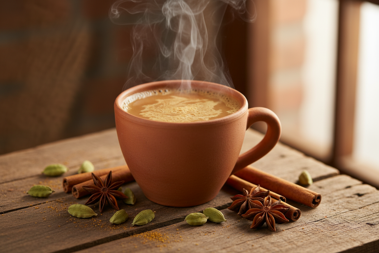 a cup of traditionally brewed masala chai tea