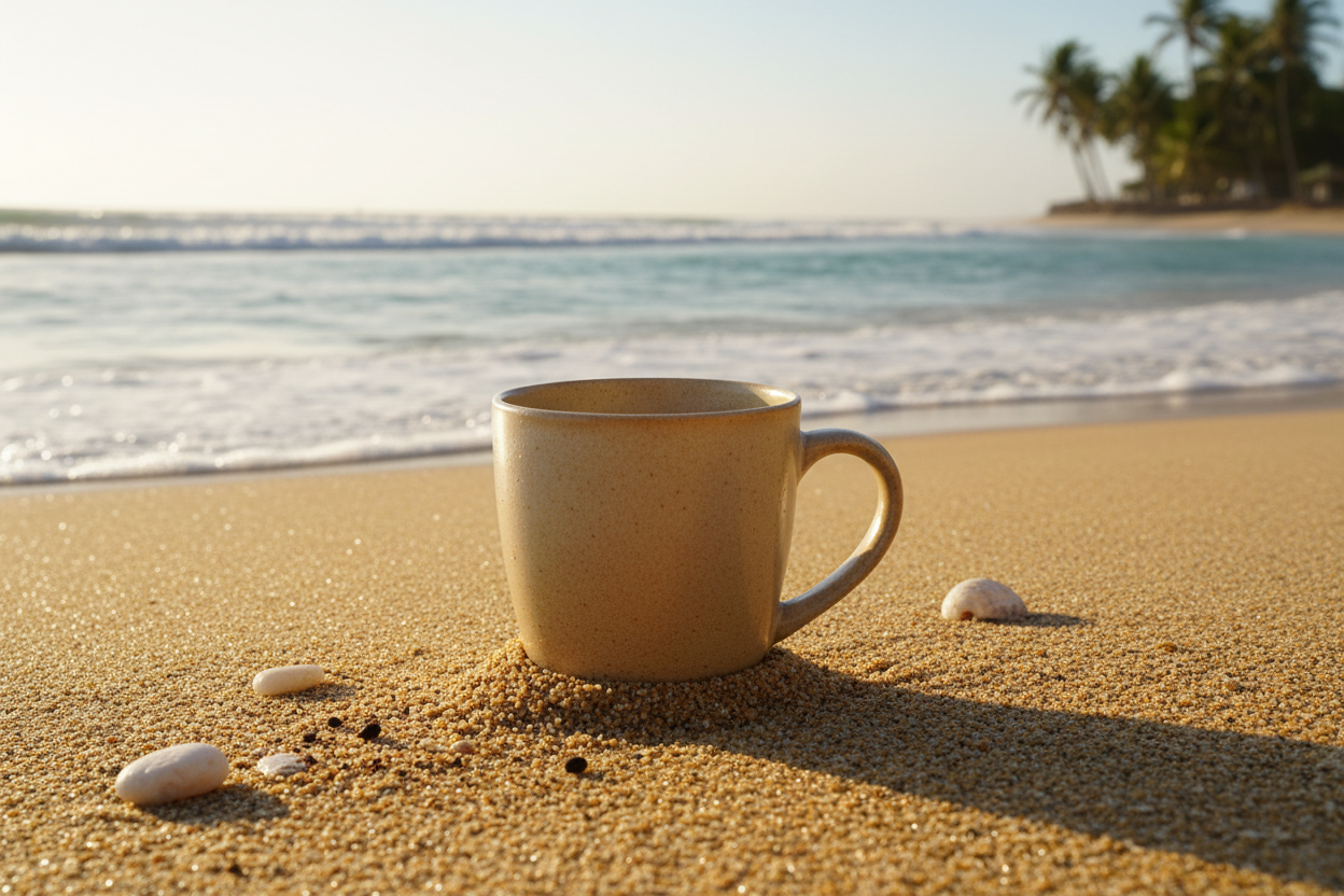 coffee cup on the beach