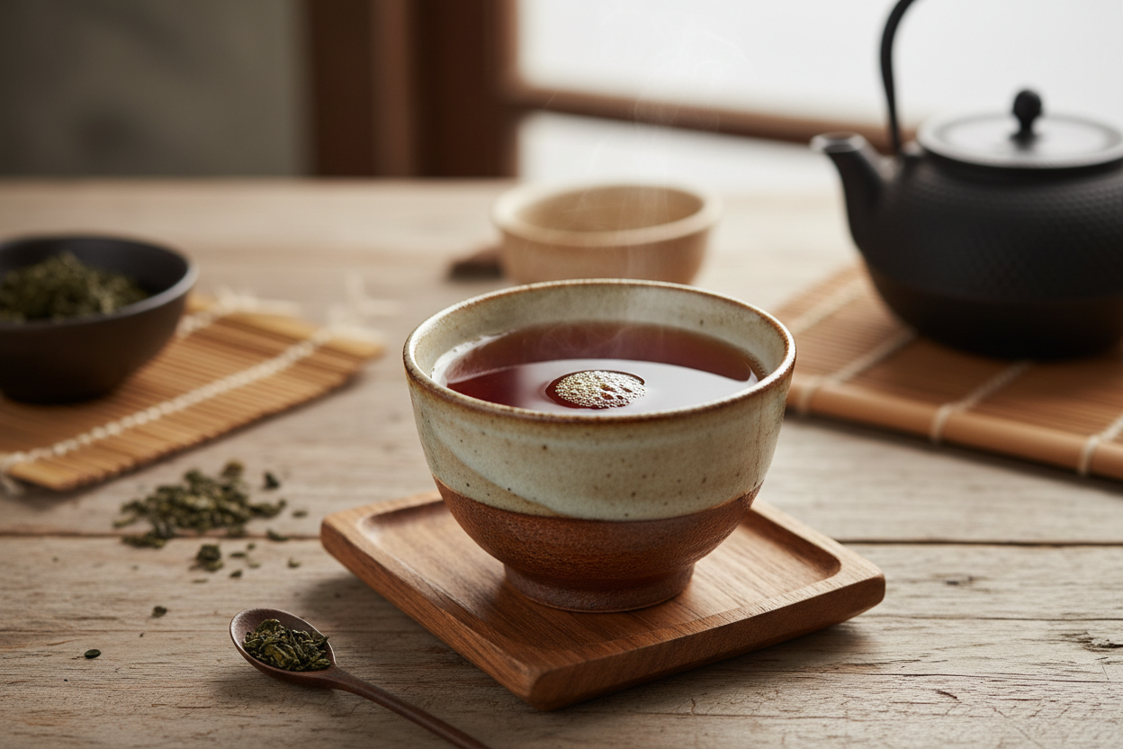 cup of brewed hojicha